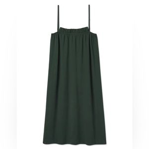 LAKE Pajamas Pima Ruffle Midi Nightgown in Conifer - S - NEW